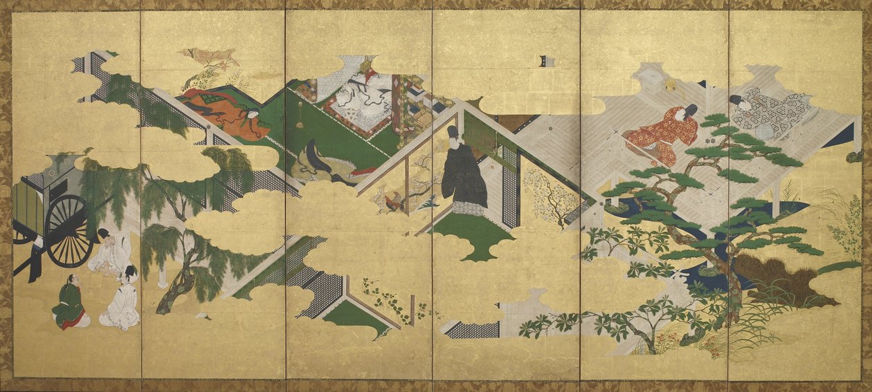 O Conto de Genji, capítulo 2: visita do Príncipe Genji a Utsusemi, período Edo (tinta, cor e ouro sobre papel) de Tosa Mitsuoki