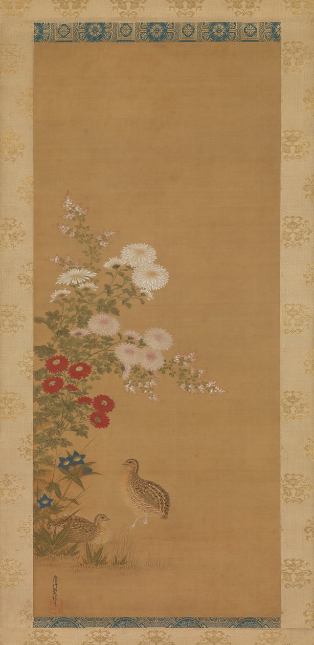 Codornizes e Flores de Outono, finais do século XVII. de Tosa Mitsuoki