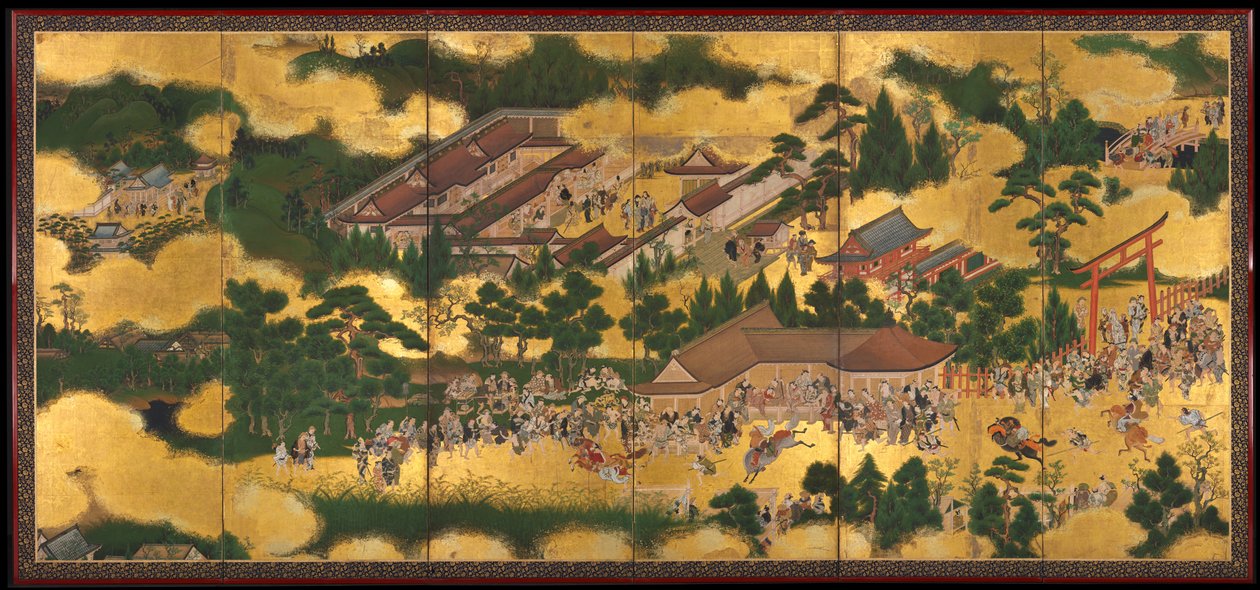 Corrida de Cavalos no Santuário Kamo, 1615-50. de Tosa School