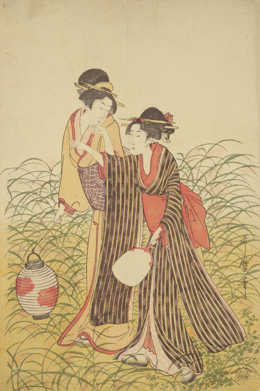 Duas senhoras, período Edo (1603-1868) (impressão em xilogravura colorida) de Toshusai Sharaku