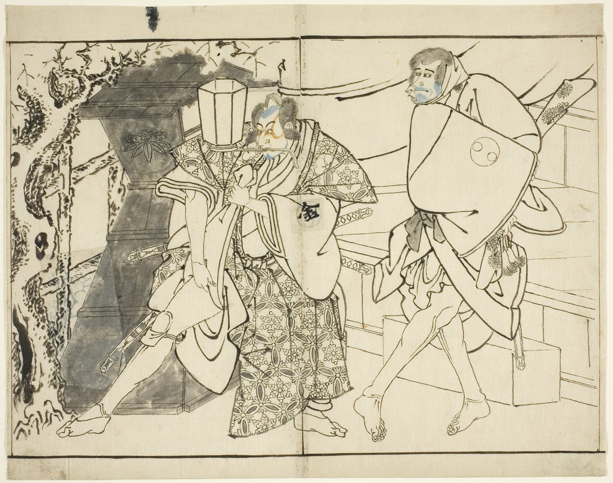 Os atores Arashi Ryuzo e Morita Kanya VIII, 1794 de Toshusai Sharaku