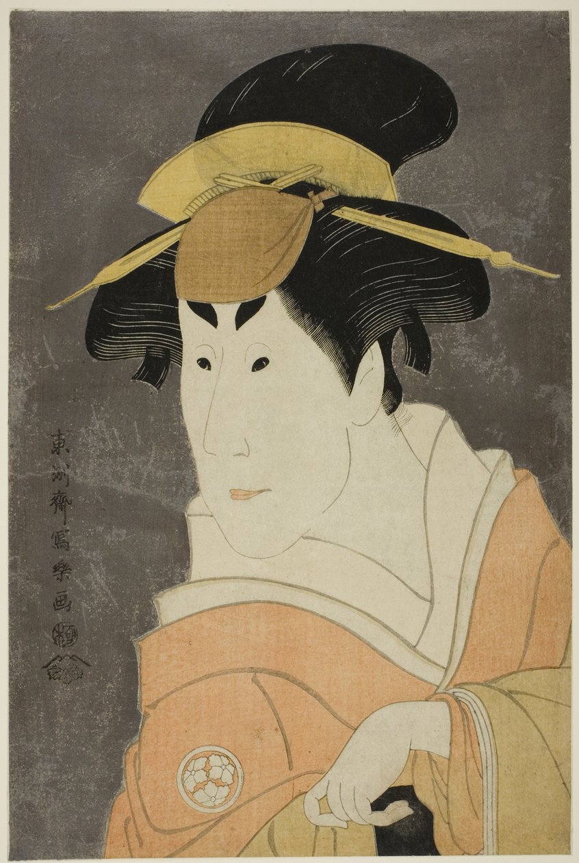 O ator Osagawa Tsuneyo II como Osan, irmã mais velha de Ippei de Toshusai Sharaku