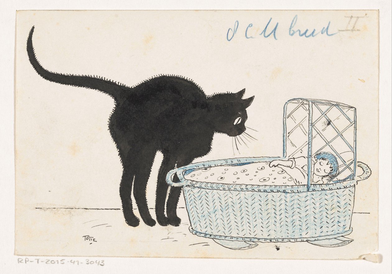Gato parece em uma cesta de bonecas de Totie (signed by artist)