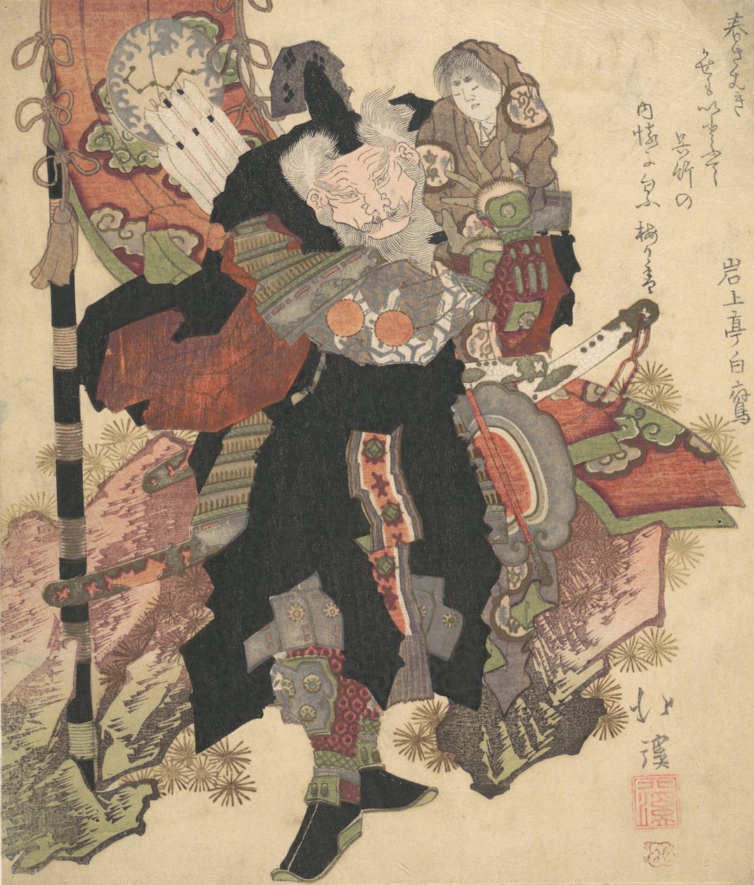 Guerreiro chinês carregando uma criança nos ombros, ca. 1825. de Totoya Hokkei