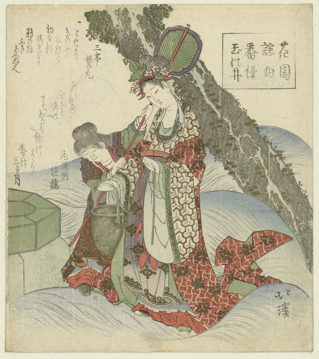 A fonte de joias Tama no i (título no objeto) Uma série de canções Nô para a Sociedade de Poesia Hanazono (título da série) Hanazono yôkyoku bantsuzuki (título da série no objeto) de Totoya Hokkei