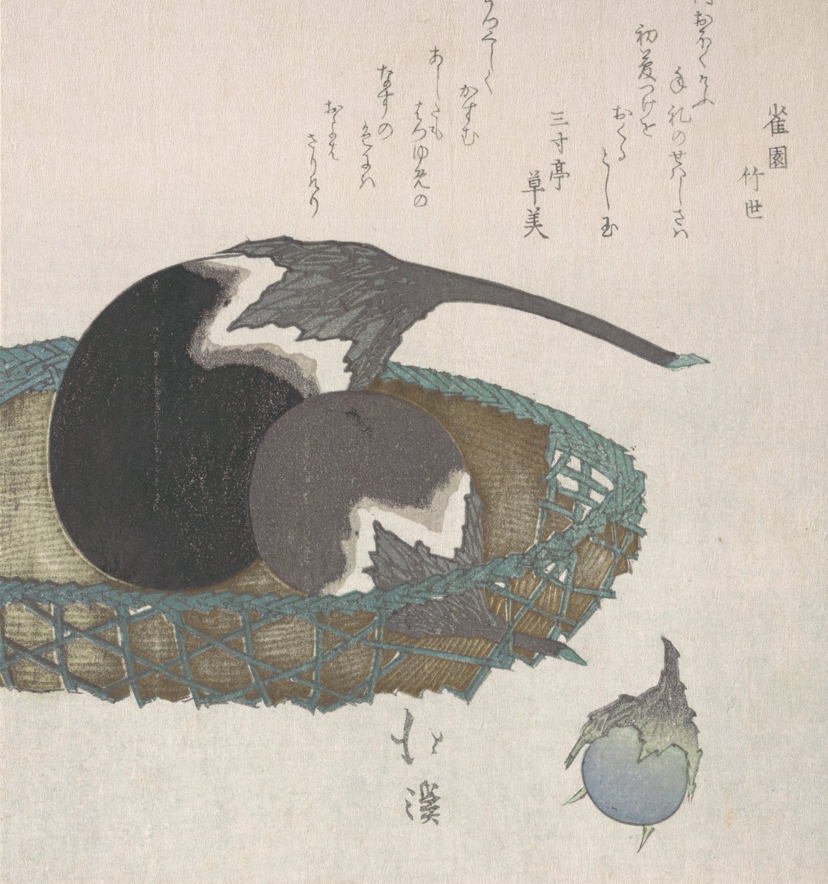 Berinjelas em uma cesta, século 19. de Totoya Hokkei