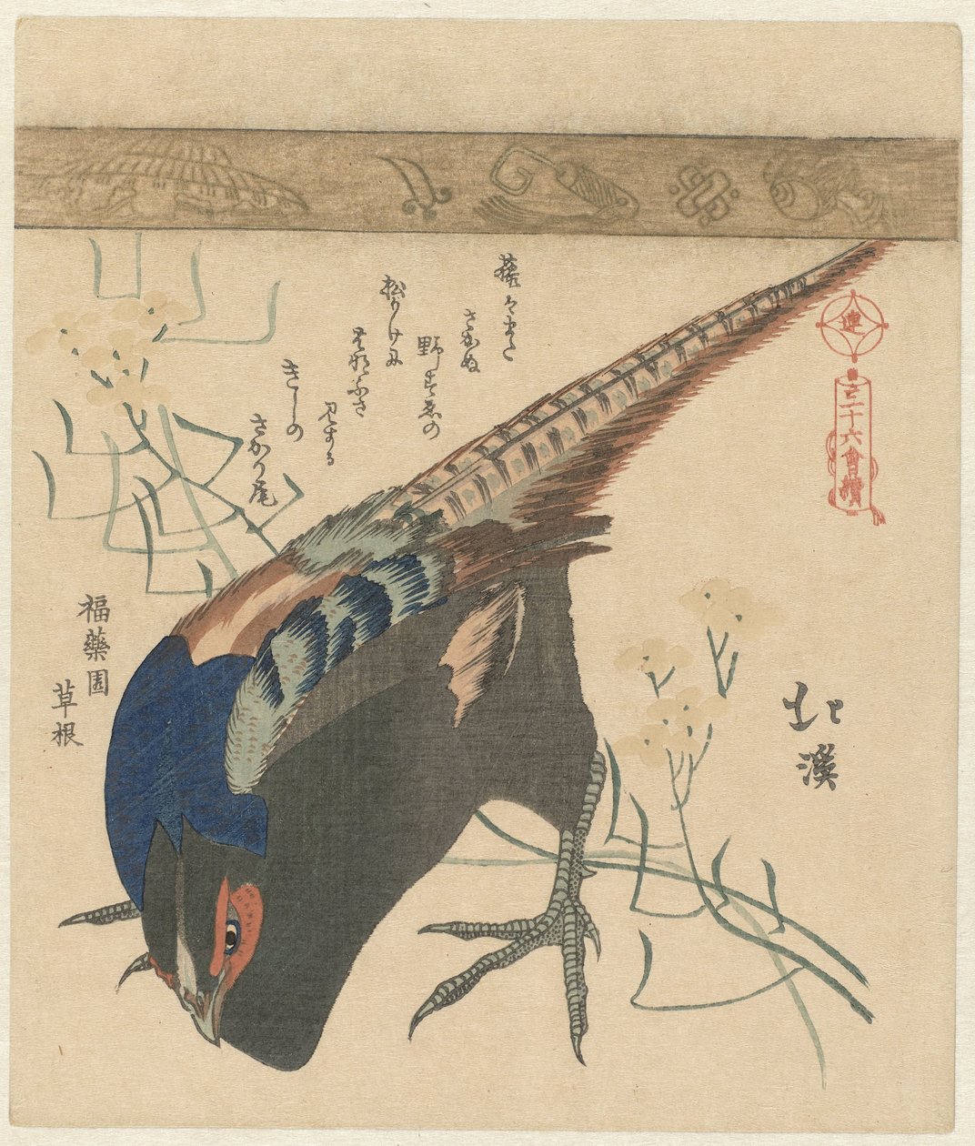 Faisão Uma série de trinta e seis impressões (título da série) Sanjûrokuban tsuzuki (título da série no objeto) de Totoya Hokkei