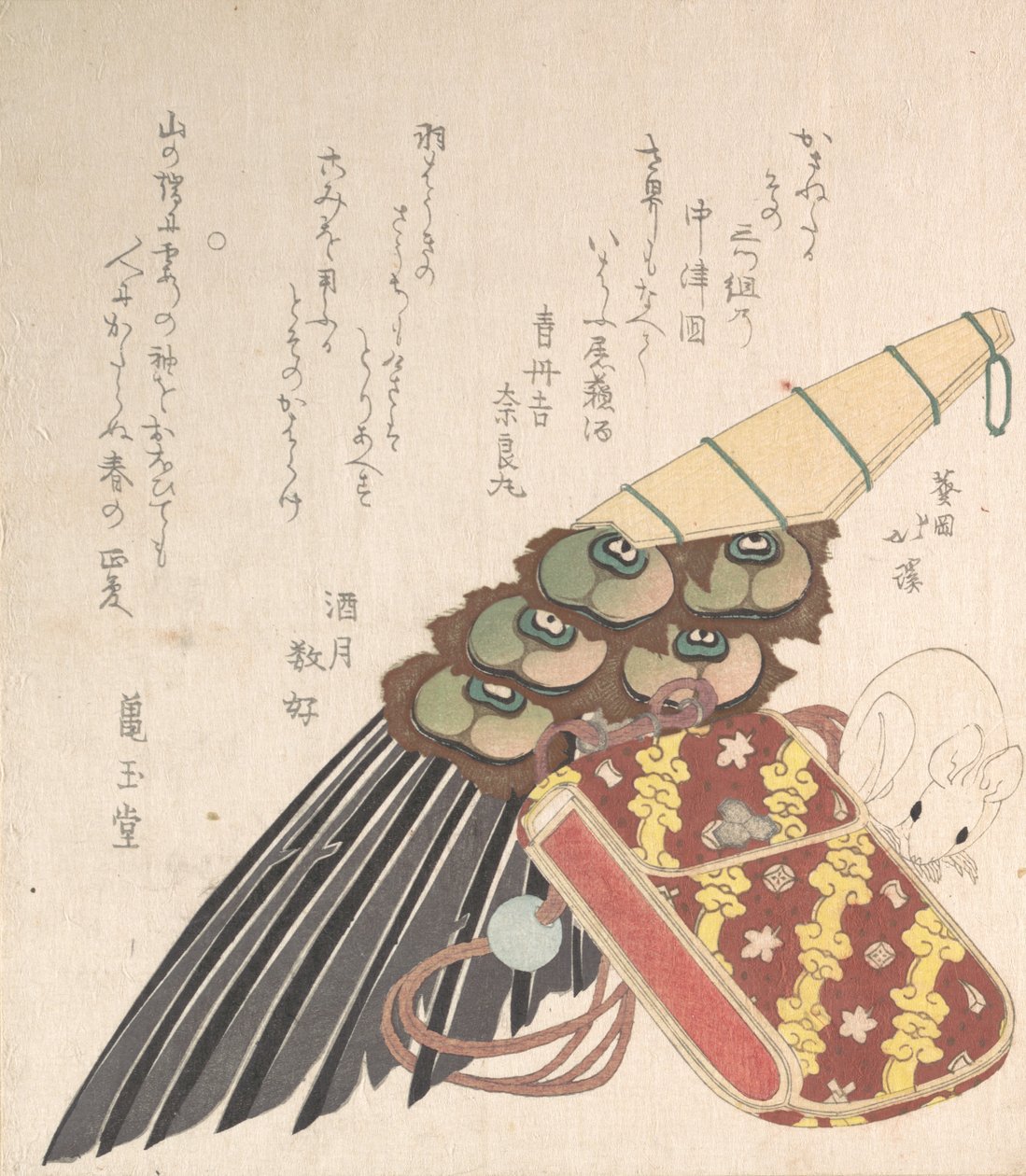 Feather-Brush e Doran uma espécie de caso de remédio com um Netsuke de um rato, provavelmente..., provavelmente 1816. de Totoya Hokkei