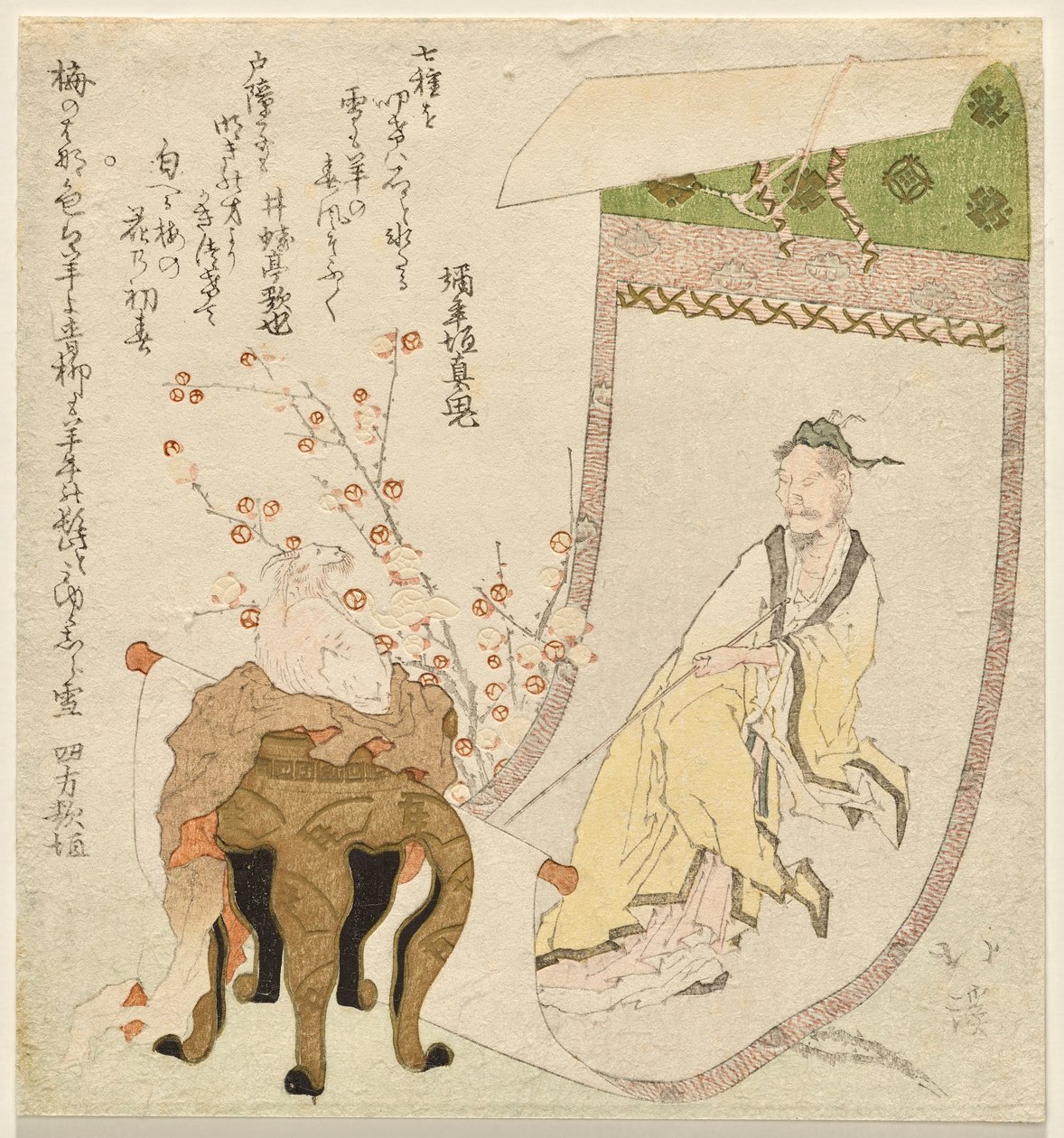 Pergaminho desenrolado de um eremita chinês de Totoya Hokkei