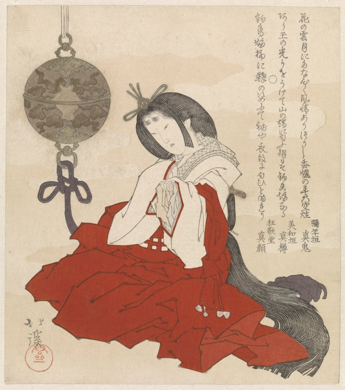 Mulher com queimador de incenso de Totoya Hokkei