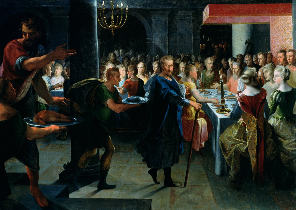 Dado que oferece um banquete a Francus, na presença de Hyante e Climene, de "La Franciade" por Pierre de Ronsard (1524-85) de Toussaint Dubreuil