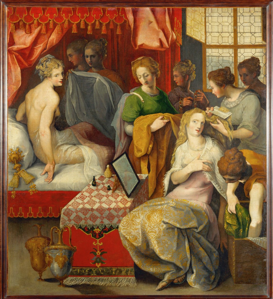 Hyante e Climene na sua casa de banho. Um de uma série ... de Toussaint Dubreuil