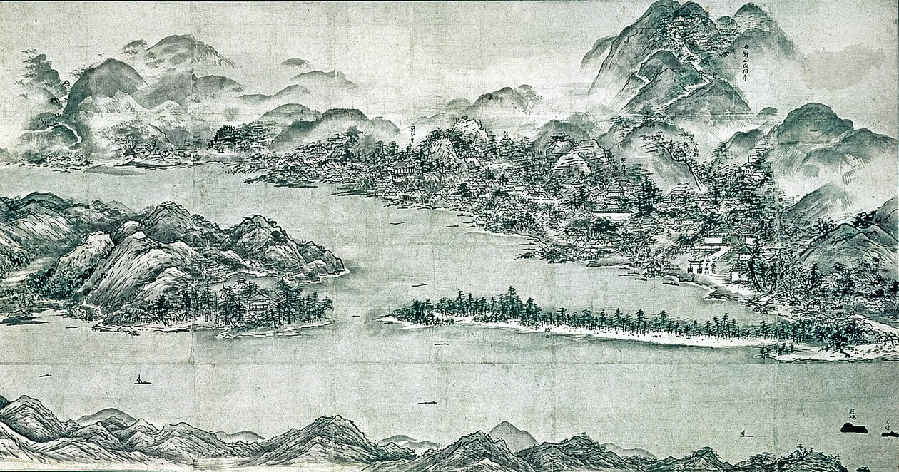 Vista de Ama-no-hashidate, c.1501-06 (tinta e cor clara sobre papel) de Toyo Sesshu