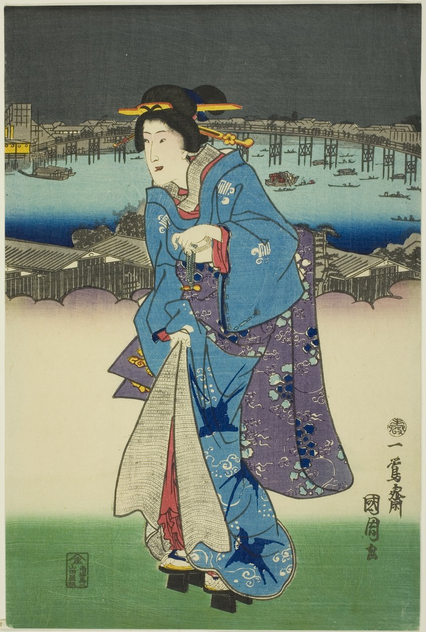 Eve people g Amsemen ts At Rokoku membro tee air s pita feito à mão l de Toyohara Kunichika