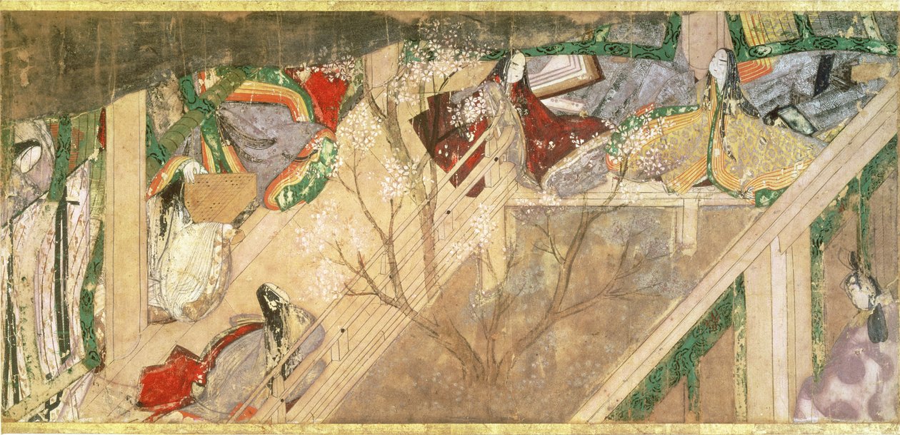 O Conto de Genji ("Genji Monogatari") romance do século X sobre a vida romântica do príncipe Genji, ilustração de Hikokuni Tokugawa II (fl.1821-24), pub. Século XIX de Toyokawa Hikokuni