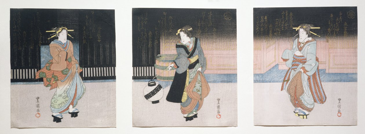 Gueixa no tríptico da noite, 1818-30 (gravura em xilogravura) de Toyokuni II