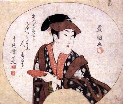 O ator Segawa Kikunojo III; o ator é exibido fora do palco e é acompanhado por um poema de Jippensha Ikku, pub.1808 de Utagawa Toyokuni