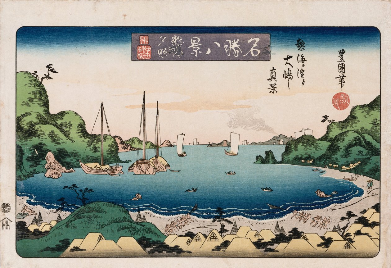 Retornando navios, Kanazawa ", da série" Oito vistas de lugares famosos " de Toyokuni II