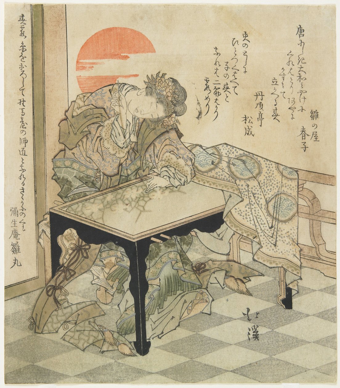 (Princesa chinesa em uma tabela do bordado), 1828 de Toyota Hokkei