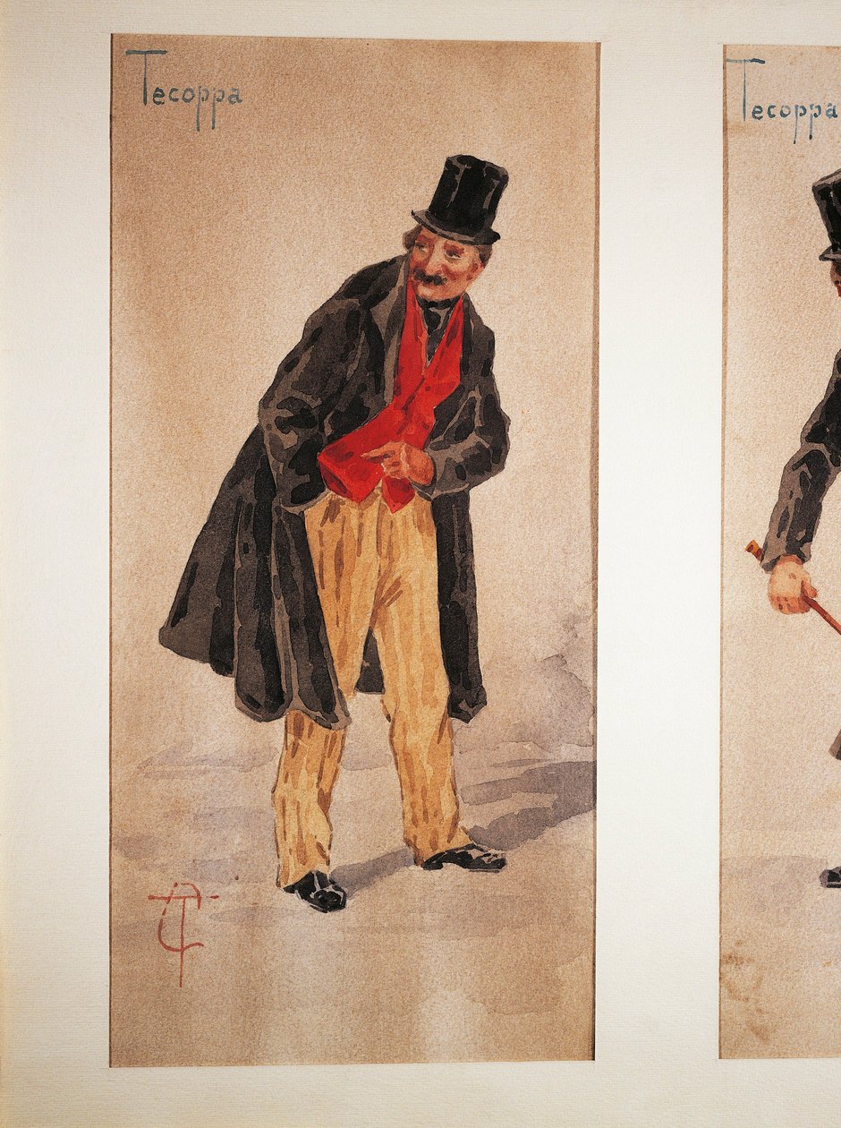 Personagem da Tecoppa criada pelo actor milanês Edoardo Ferravilla em 1874, aguarela de Tranquillo Cremona de Tranquillo Cremona