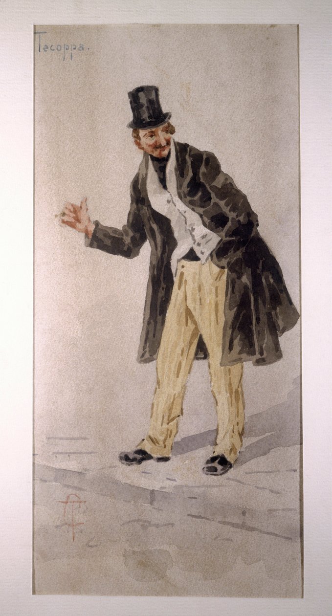 Caráter da Tecoppacriado pelo ator milanês Edoardo Ferravilla em 1874, aquarela de Tranquillo Cremona de Tranquillo Cremona