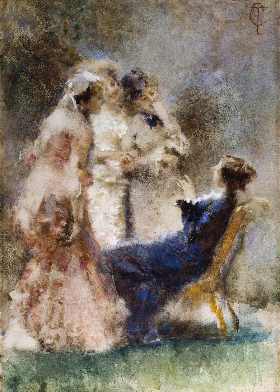 High Life (A Piquant Conversation) par Cremona, Tranquillo (1837-1878). Aquarela sobre cartão, tamanho : 52x36,5 de Tranquillo Cremona