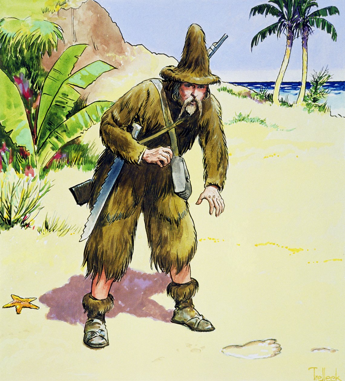 Robinson Crusoe, de &39;Peeps into the Past&39;, publicado em c.1900 de Trelleek