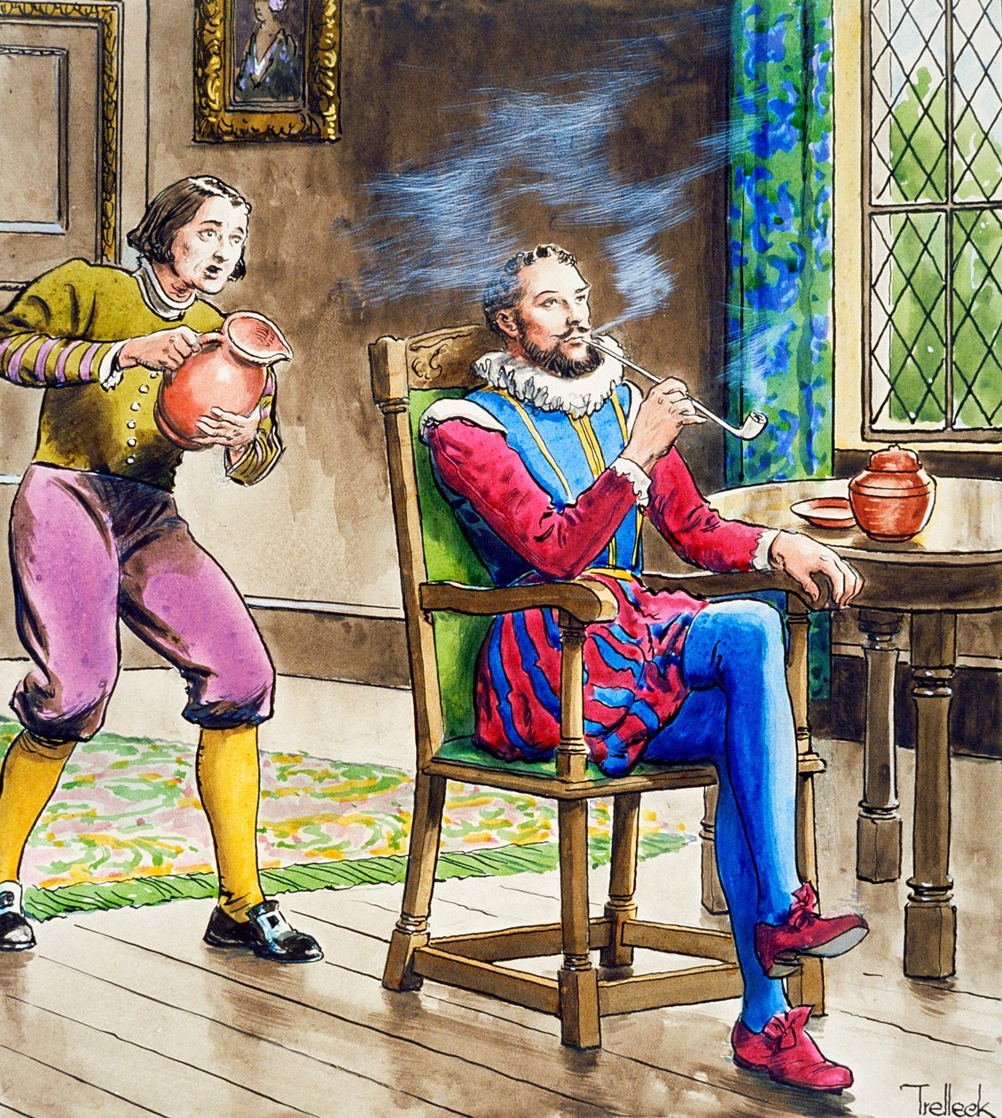 Sir Walter Raleigh fumando um cachimbo, c1900 de Trelleek
