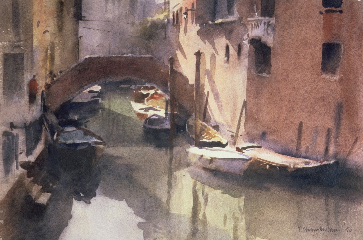 Um Canal Tranquilo em Veneza, 1990 (wc on paper) de Trevor Chamberlain