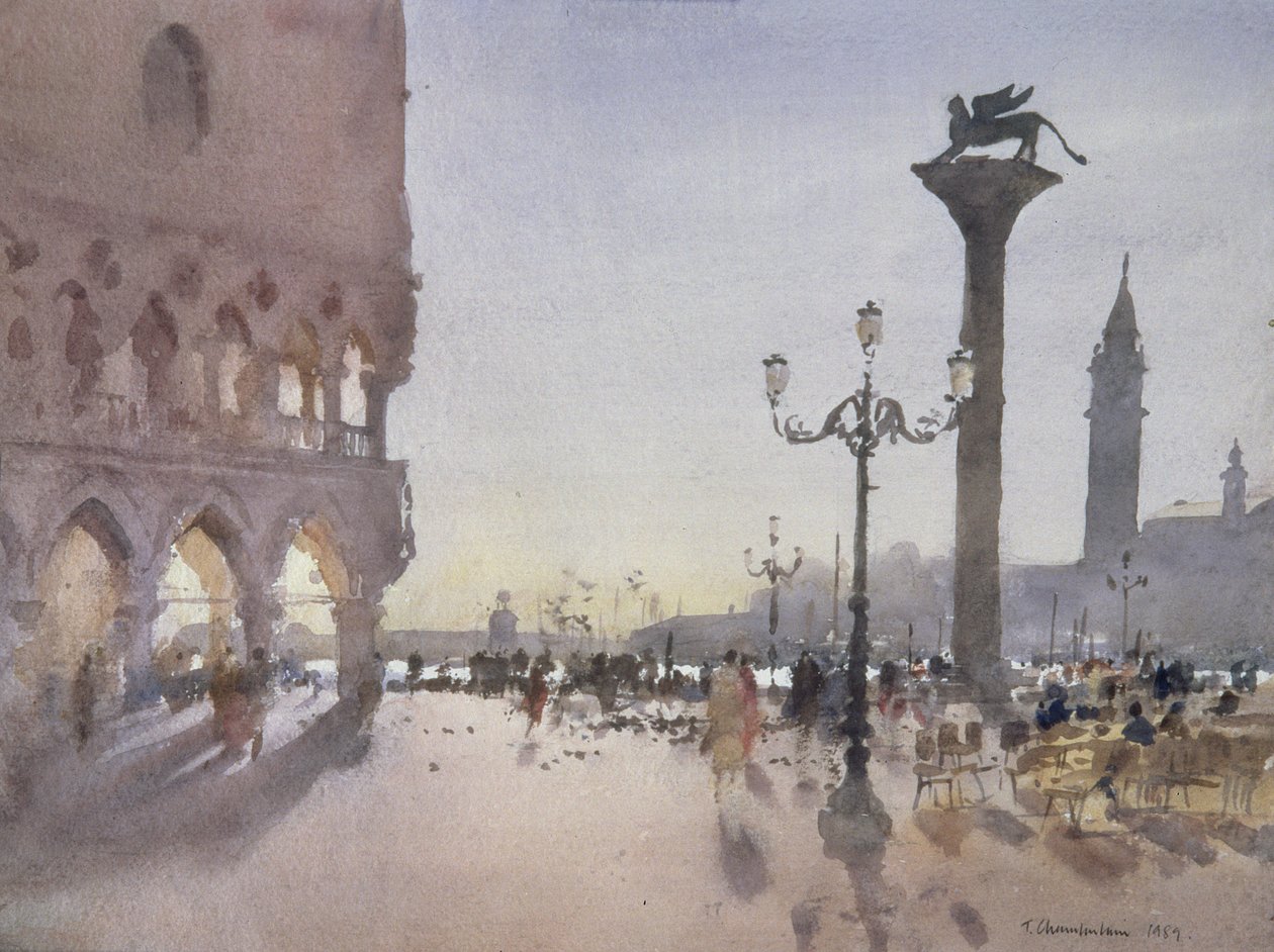 Early Morning, Piazzetta, Venice, 1989 (wc no papel) de Trevor Chamberlain