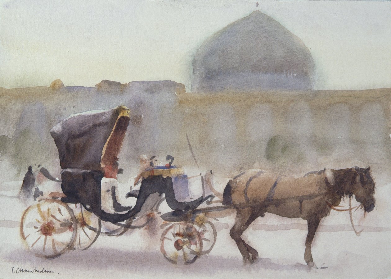 Cavalo e Carruagem, Praça Naghshe Jahan, Isfahan (wc no papel) de Trevor Chamberlain