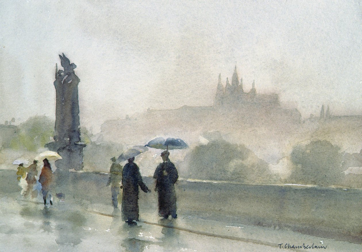 Guarda-chuvas, Ponte Carlos, Praga (wc no papel) de Trevor Chamberlain