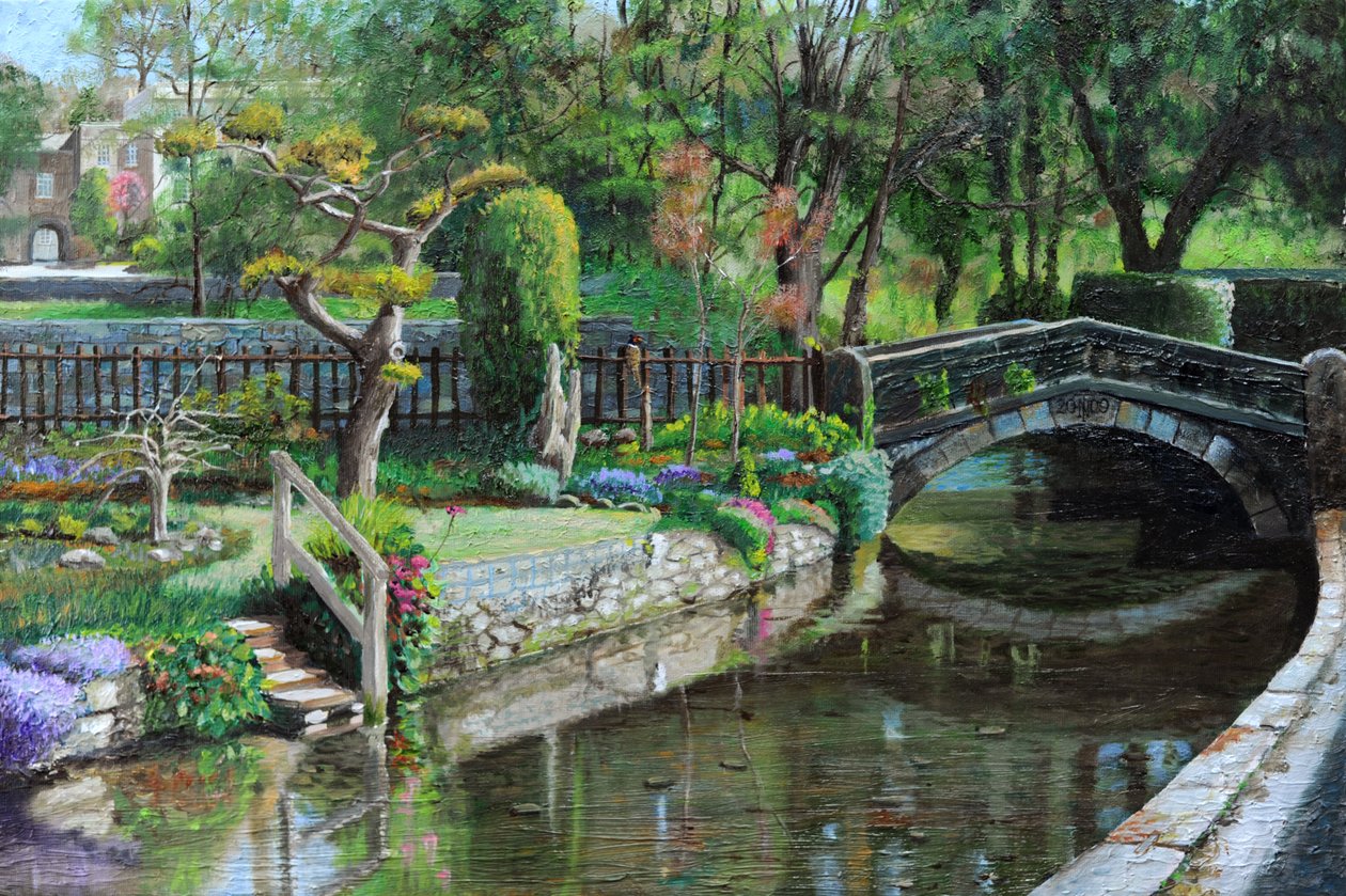 Ponte e jardim, Bakewell, Derbyshire, 2009 de Trevor Neal