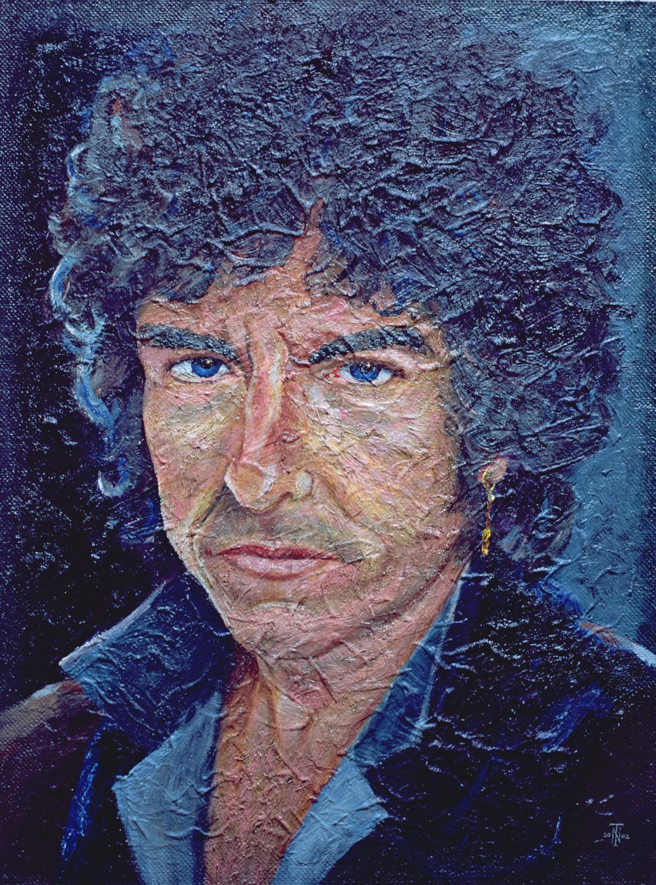 Dylan (n. 1941) (acrílico de óleo em alabastine em tábua bêbada de hessian) de Trevor Neal