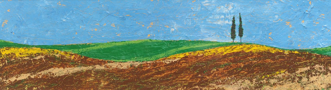 Duas árvores, Rolling Hills, Toscana, 2005 (óleo sobre papel) de Trevor Neal