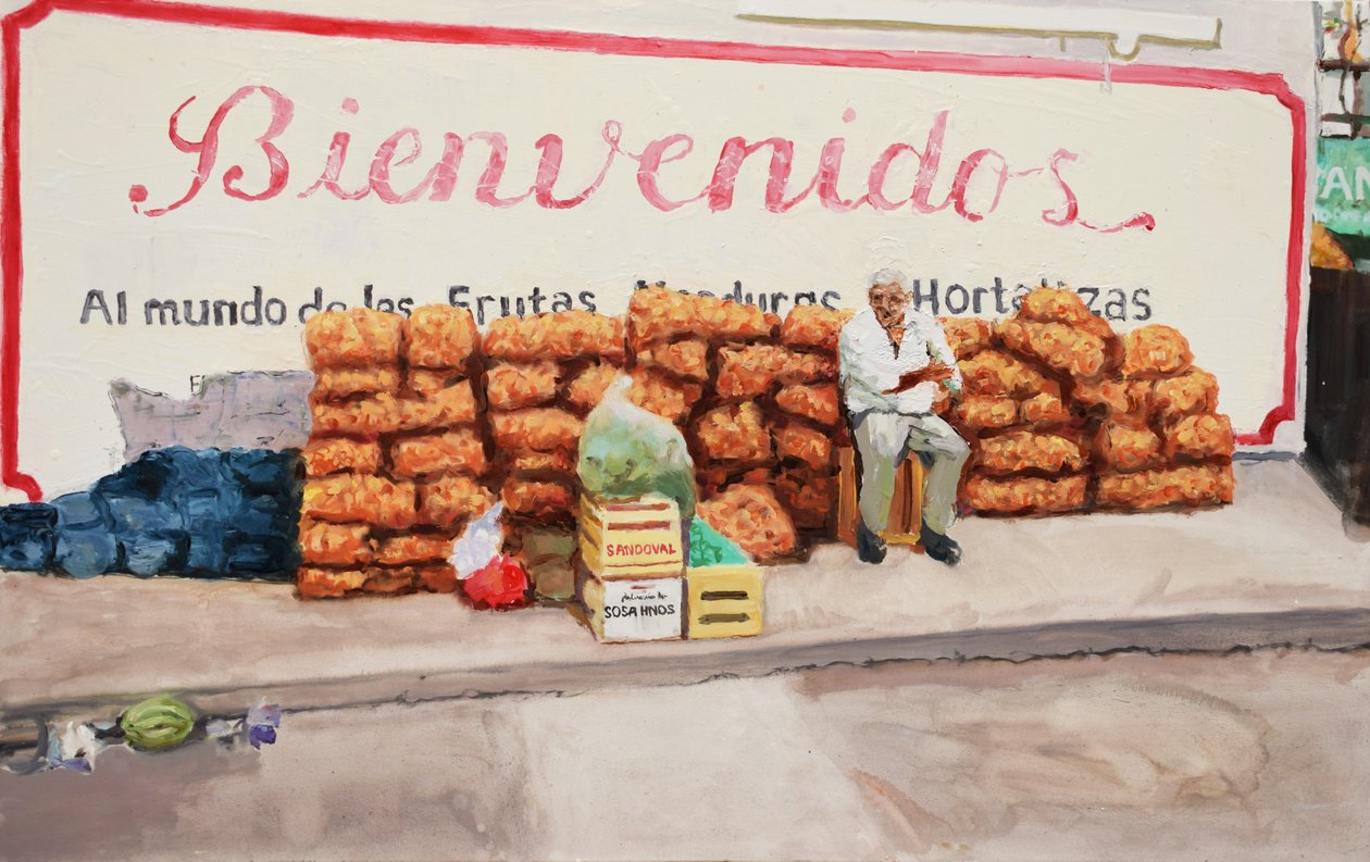 Bem-vindo ao mundo das frutas, legumes e verduras, 2016 (óleo sobre tela) de Trevor Burgess