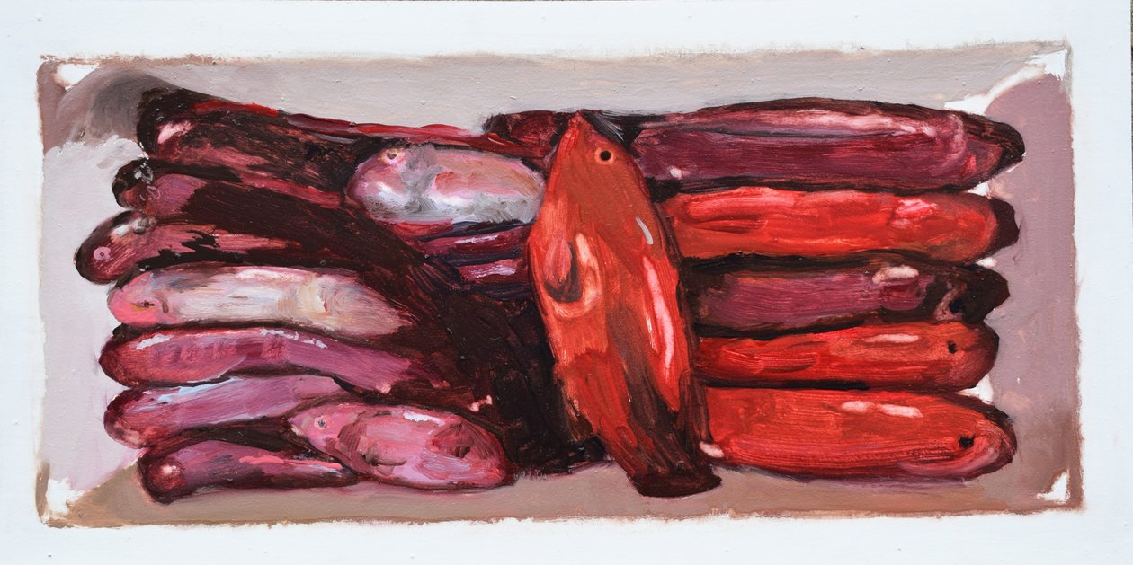 Caixa de peixe 2 (Billingsgate, Londres), 2016 (óleo sobre cartão) de Trevor Burgess