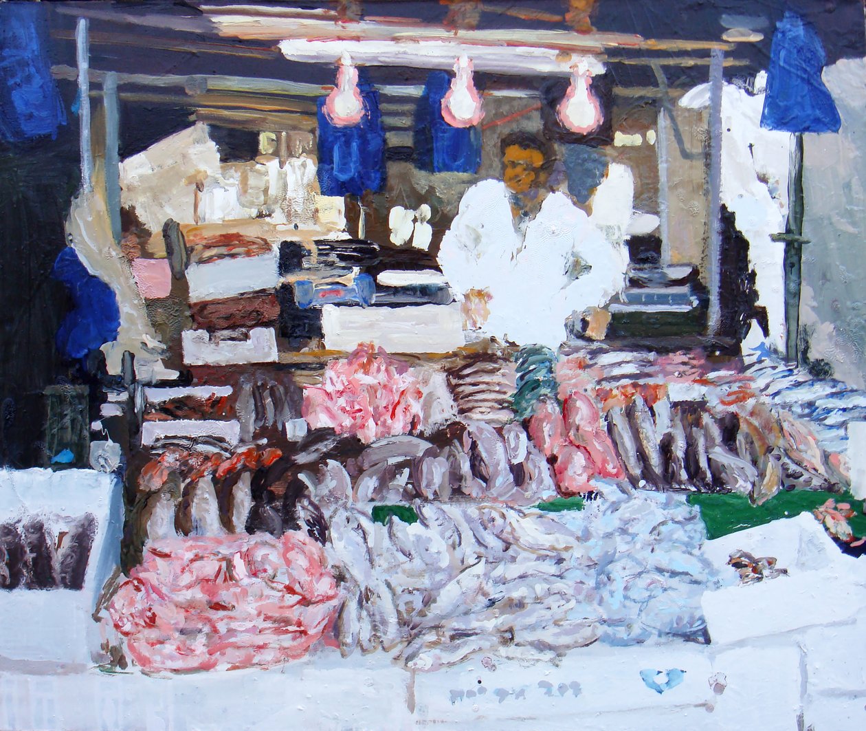 Barraca de peixe (Ridley Road, Londres), 2009 (óleo sobre tela) de Trevor Burgess