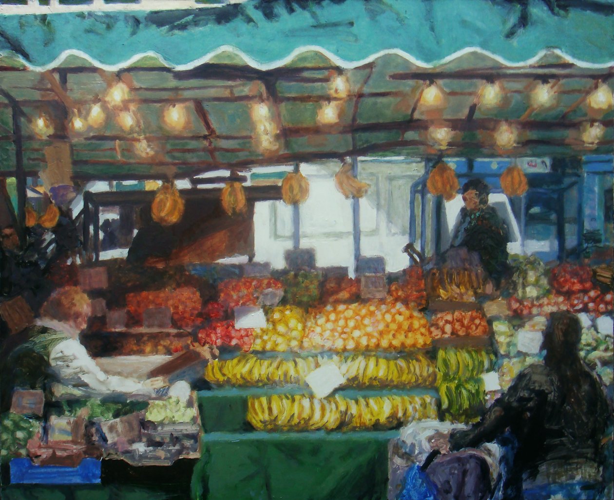 Grande banca de mercado (Lewisham, Londres), 2011 (óleo sobre cartão) de Trevor Burgess