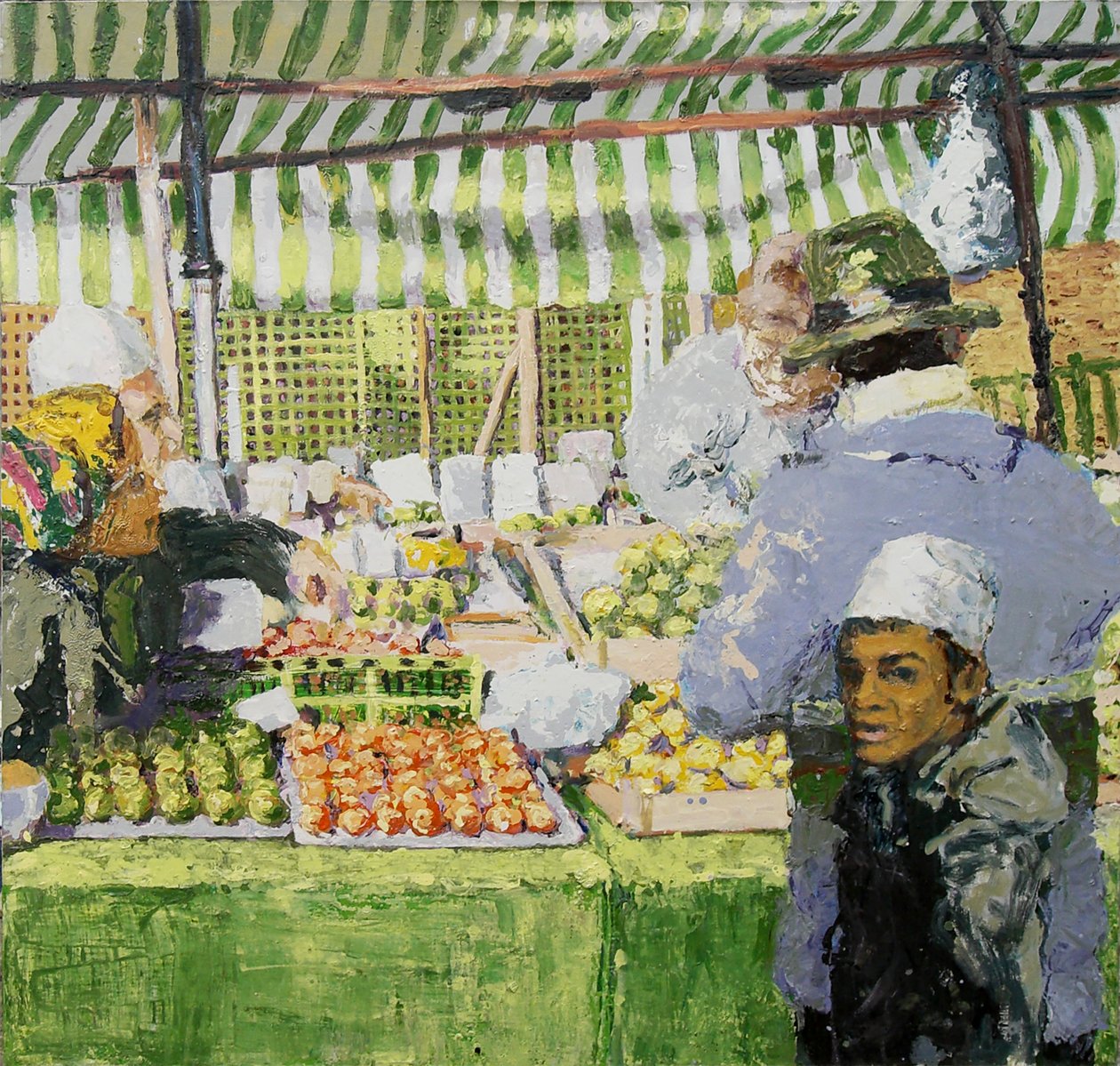 Banca de mercado (Ridley Road, Londres), 2003 (óleo sobre tela) de Trevor Burgess