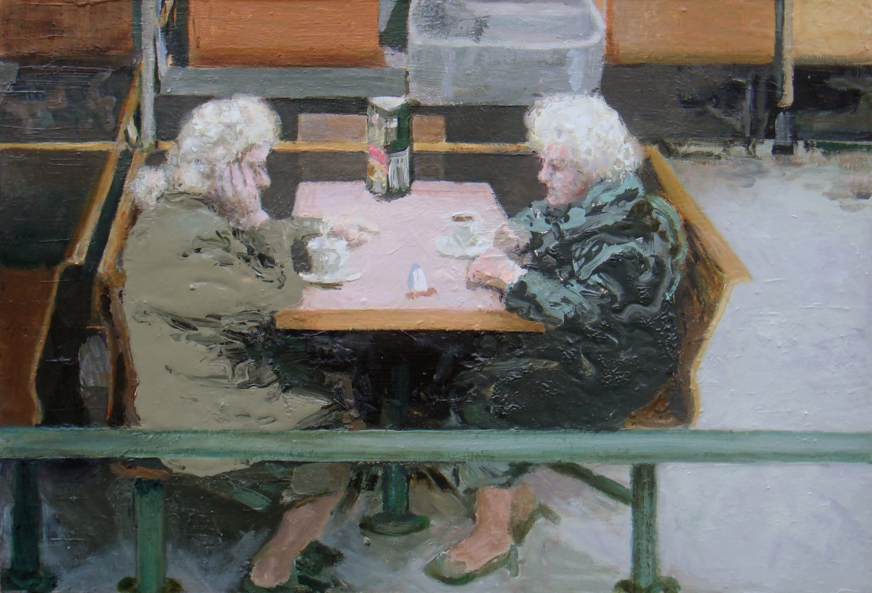 Sobre uma chávena de chá, 2010 (óleo sobre cartão) de Trevor Burgess