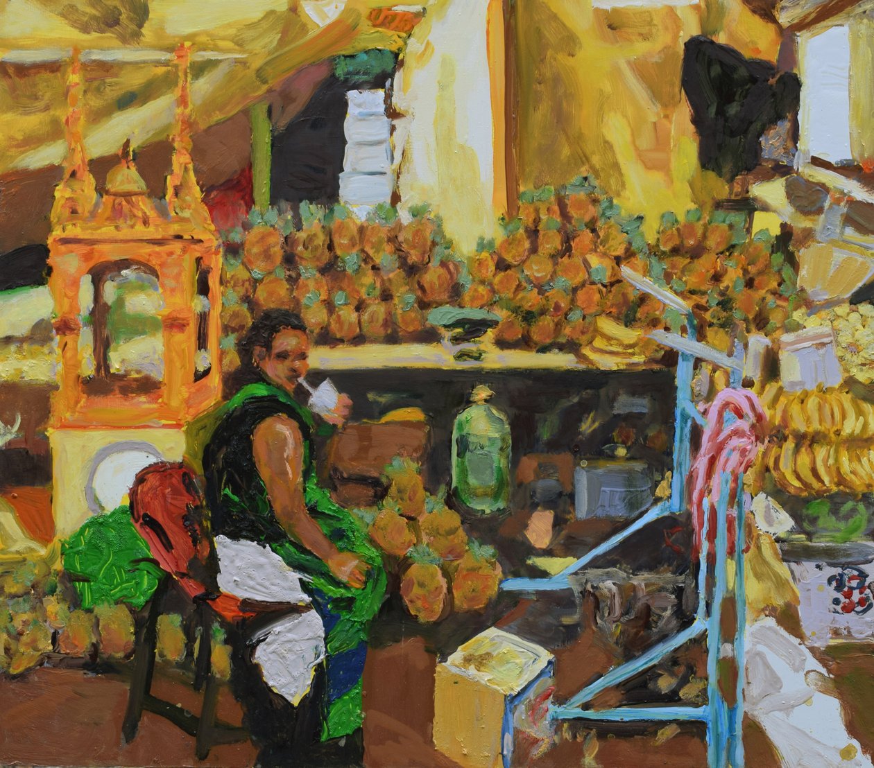 Trilogia do ananás 2 (Cidade do México), 2018 (óleo sobre tábua) de Trevor Burgess
