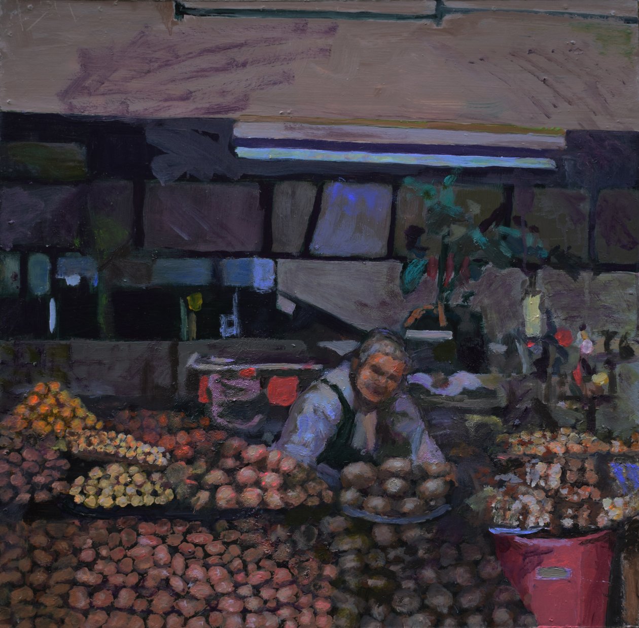 Barraca de batatas (Quito, Equador), 2015 (óleo sobre tábua) de Trevor Burgess
