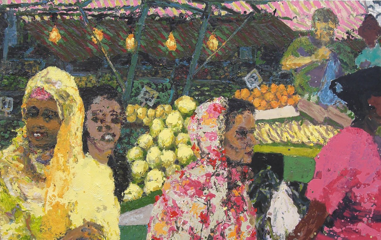 Ridley Road Market (Londres), 2002 (óleo sobre tela) de Trevor Burgess
