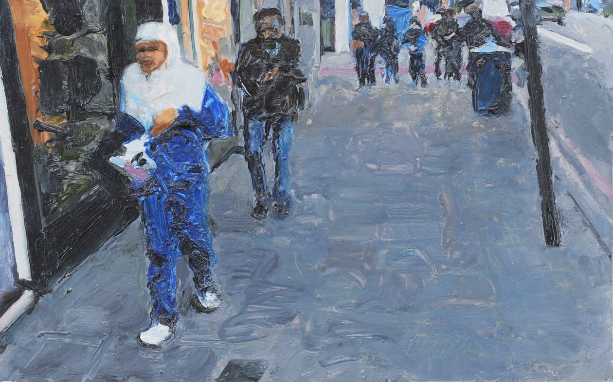 Cena de rua (Deptford, Londres), 2018 (óleo sobre cartão) de Trevor Burgess