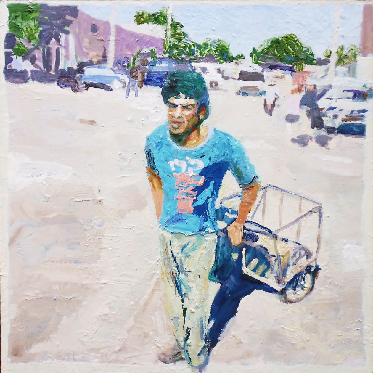 Homem do carrinho (San Juan, Argentina), 2014 (óleo sobre cartão) de Trevor Burgess