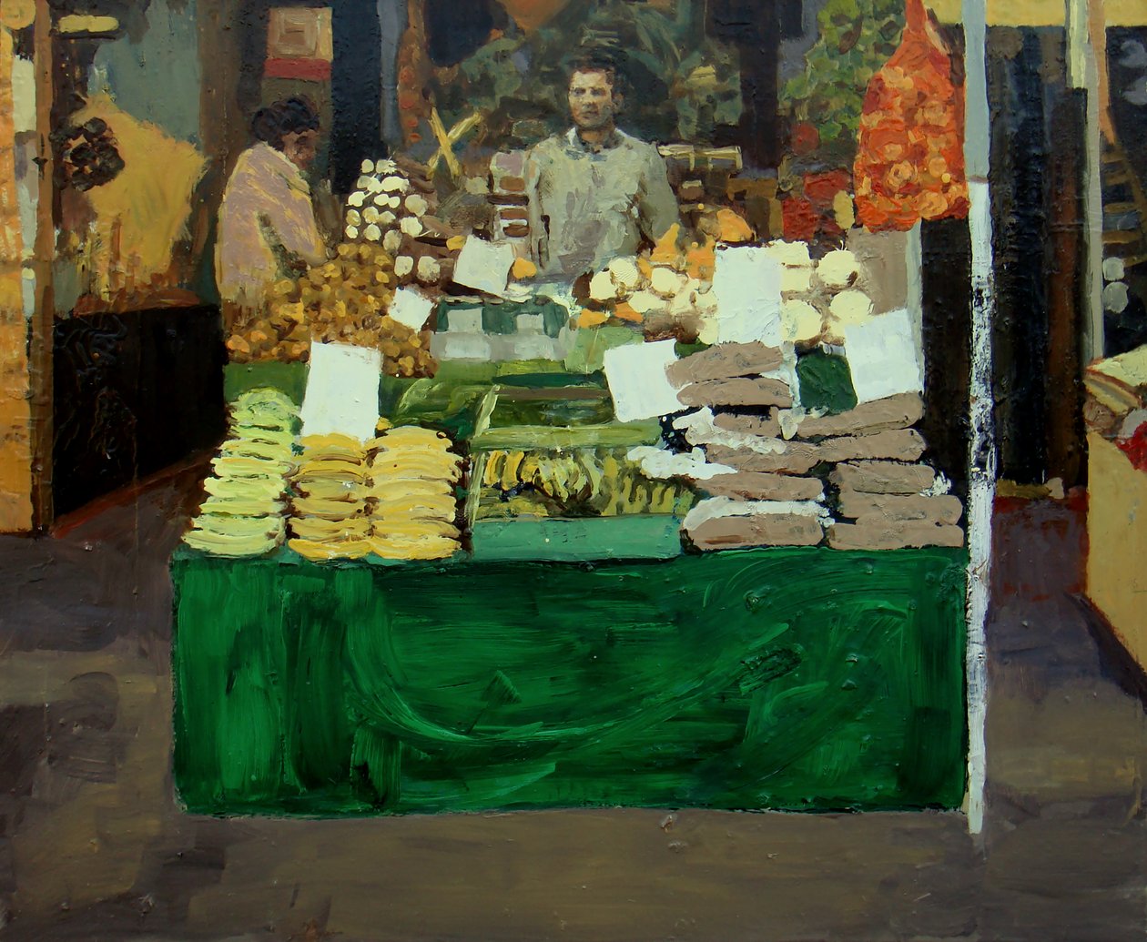 Barraca de legumes (Deptford, Londres), 2009 (óleo sobre cartão) de Trevor Burgess