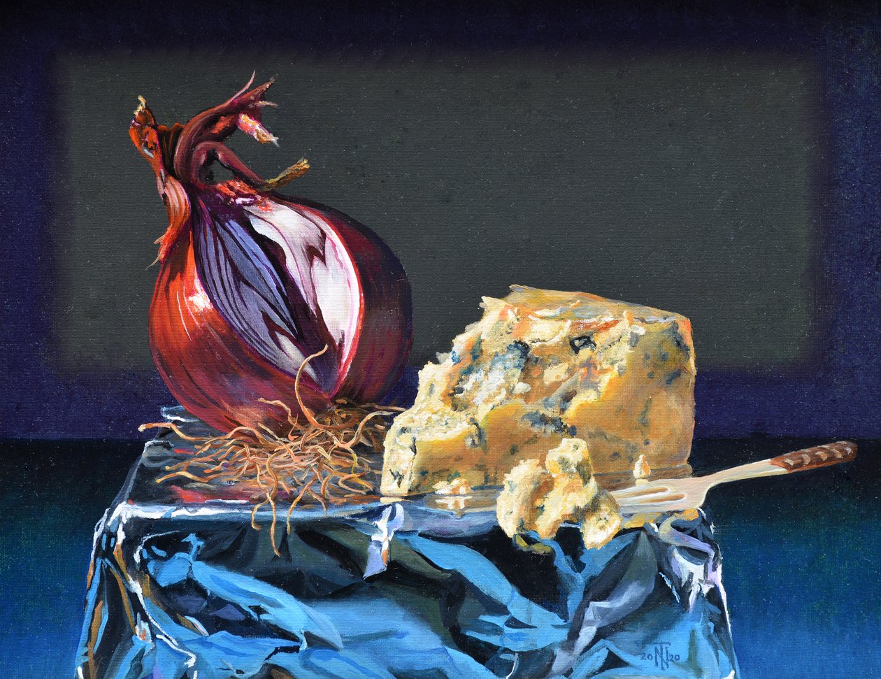 Queijo e cebola, 2020 (óleo sobre tela) de Trevor Neal