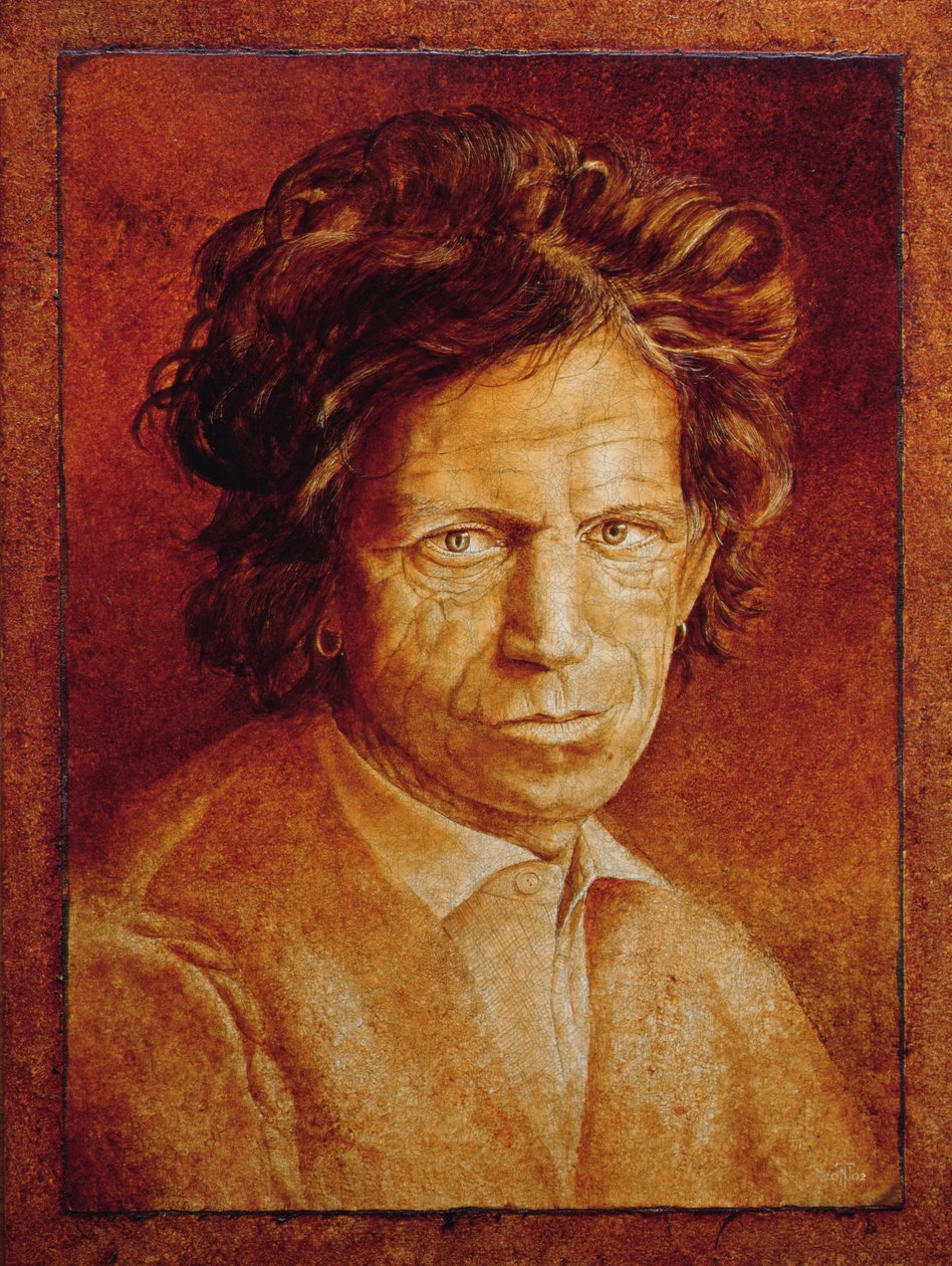 Keith Richards (b.1943) (vidrados a óleo sobre gesso rachado em lona colocada a bordo) de Trevor Neal