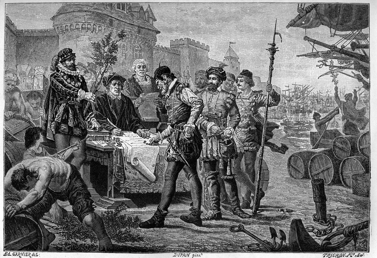 Aquisição da antiga lei de cipers em Bordeaux em 1453. Gravuras do século XIX, após o desenho de Garnier Trichon. de Trichon (after)